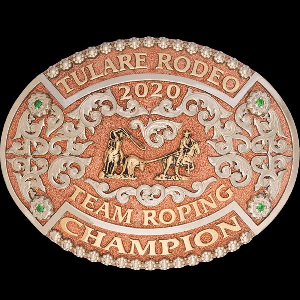 The Yuma Custom Belt Buckle is a classic western oval copper base buckle with a German Silver Berry and line Edge.  Customize this beautiful rodeo buckle today!